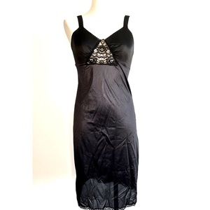 Vintage Black Nightgown Slip 12 Nylon Lace Made in USA 34